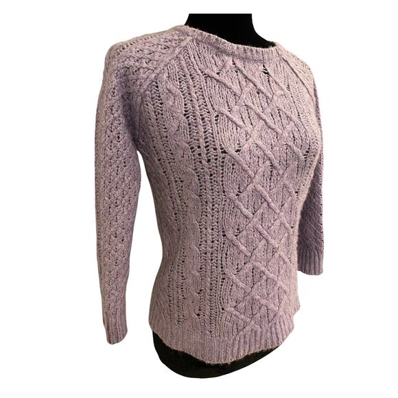 SALE! Ann Taylor Loft Purple Wool-Blend Pullover Cable Knit Sweater Size Small - Picture 4 of 9